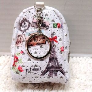Keychain Paris Prints Zipper Small Backpack